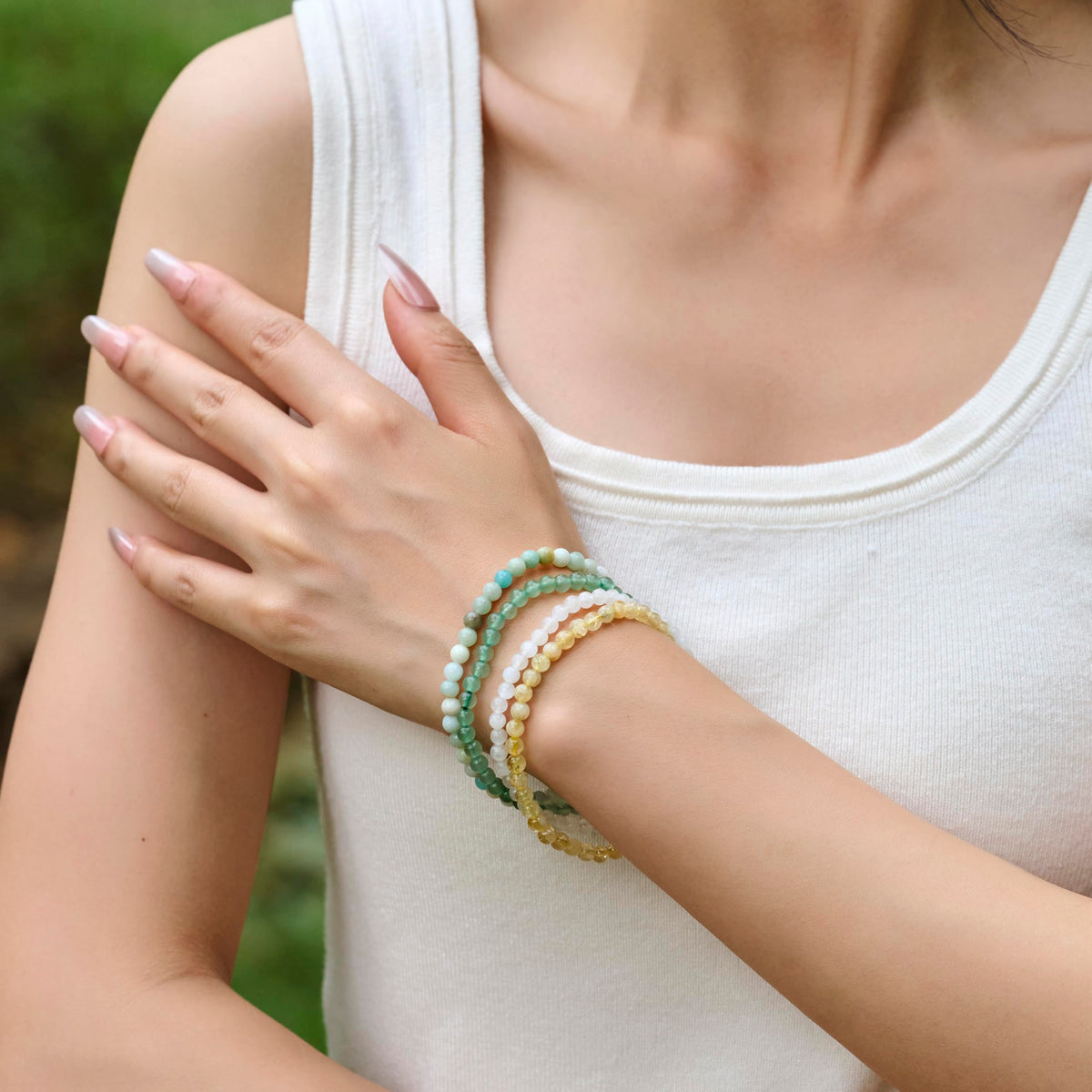 Bivei Amazonite - Soothing - 4mm Beaded Bracelets for Women Handmade Semi Precious Natural Stone Stretch Elastic Jewelry Yoga Protection Gifts Small