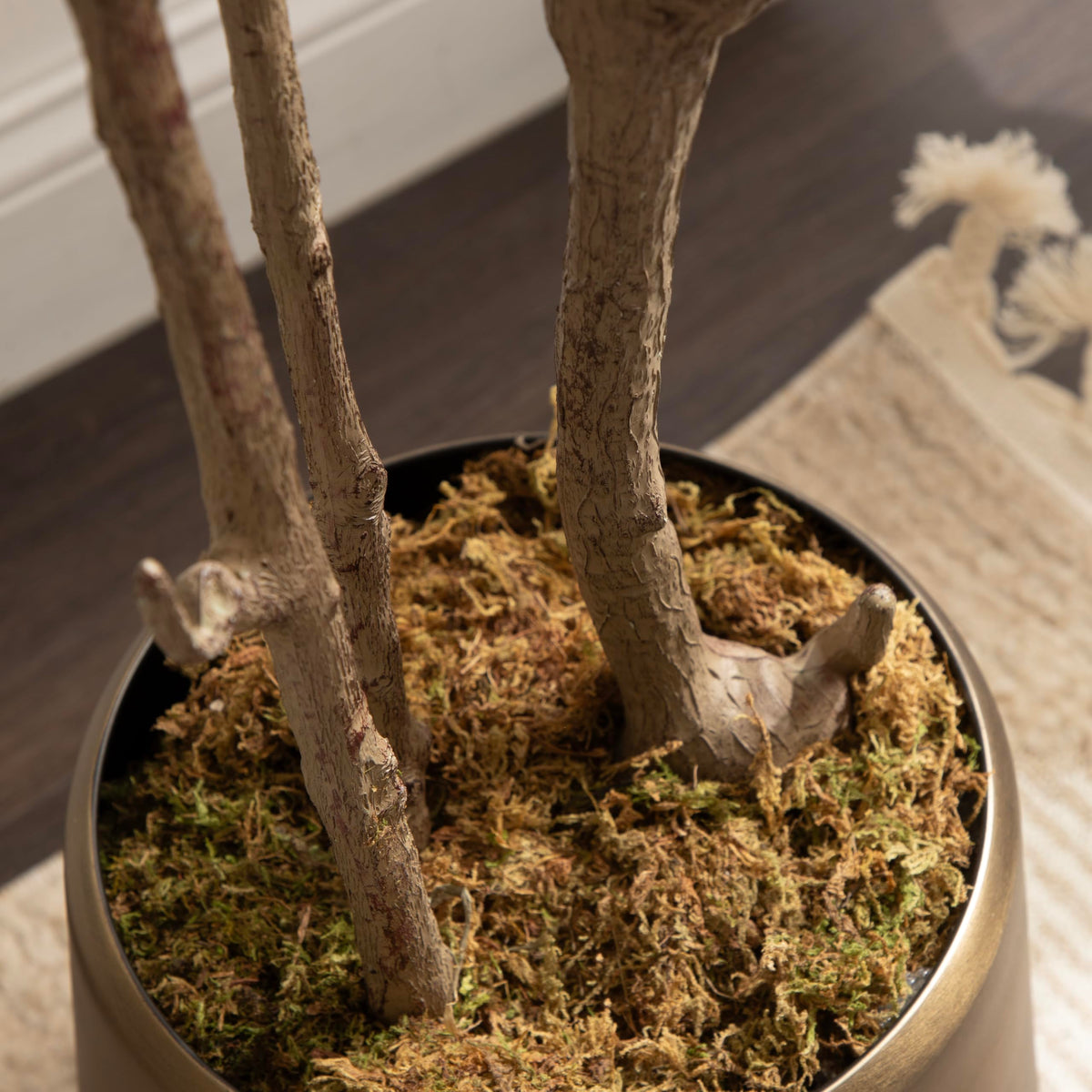 Kate and Laurel Oliveira Faux Olive Tree with Portell Metal Planter Pot, 7 FT, Bronze, Potted Artificial Olive Plant Tree with Realistic Foliage and Added Moss, Fake Plant Living Room Decor