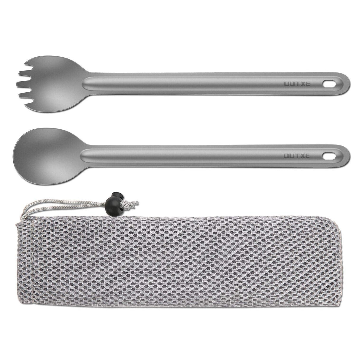 Ultralight Titanium Long-Handled Fork & Spoon Set by OUTXE