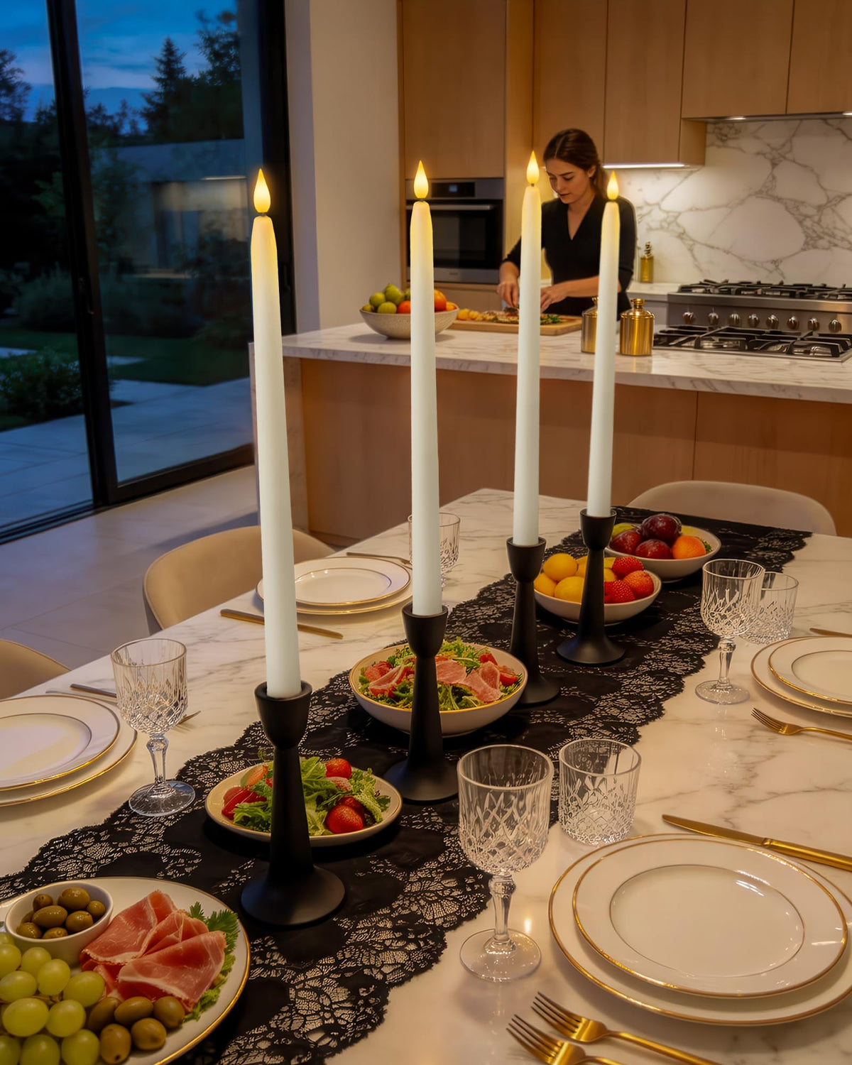 Homemory 15 inches Real Wax Flameless Taper Candles with Remote Timer, 3 Pcs White LED Taper Candles Battery Operated with 3D Flickering Flame, Window Candle Led Candlesticks for Dinners Home Decor