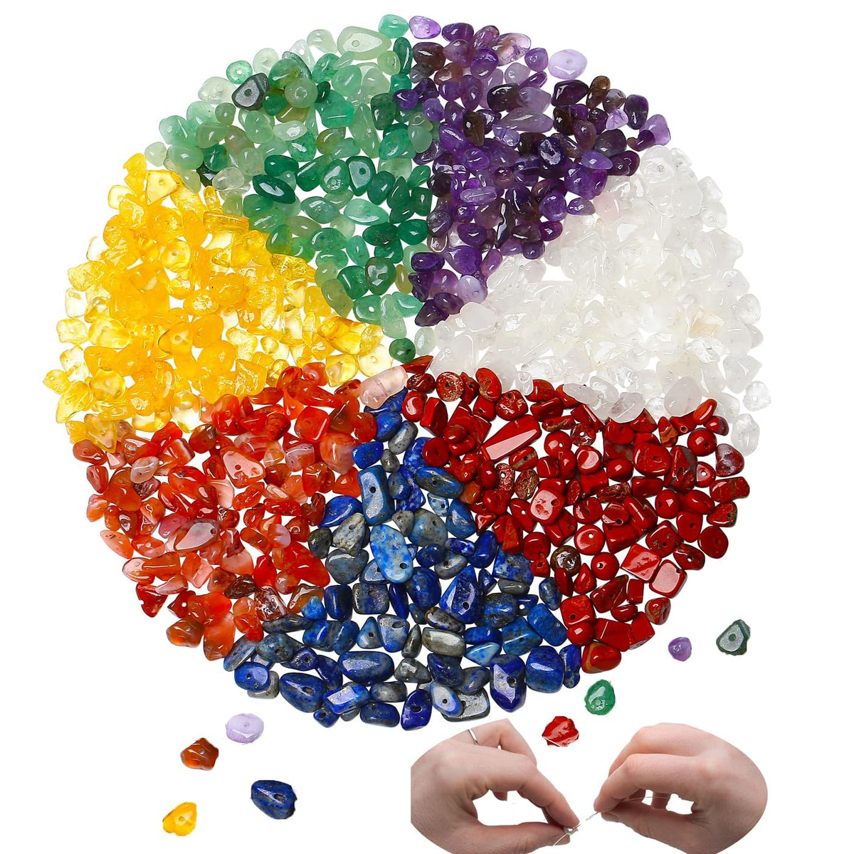 XIANNVXI 7 Chakra Beads, Natural Chip Stone Beads 400Pcs Crystal Bead 5-8mm Irregular Healing Crystal Loose Rocks for DIY Jewelry Making