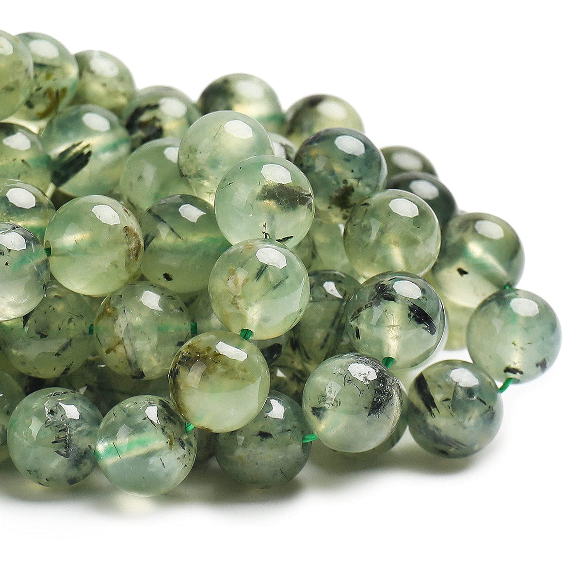 70PCS Natural 8MM Healing Gemstone, Prehnite Energy Stone Round Loose Beads, Semi-Precious Crystal Beads with Free Elastic String for Jewelry Making DIY