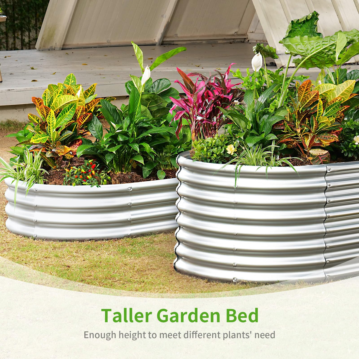 Land Guard Galvanized Raised Garden Bed, 8x4x2ft Planter Boxes Outdoor, Oval Larger Metal Planter Boxes for Vegetables, Fruits, Flowers (Silver)