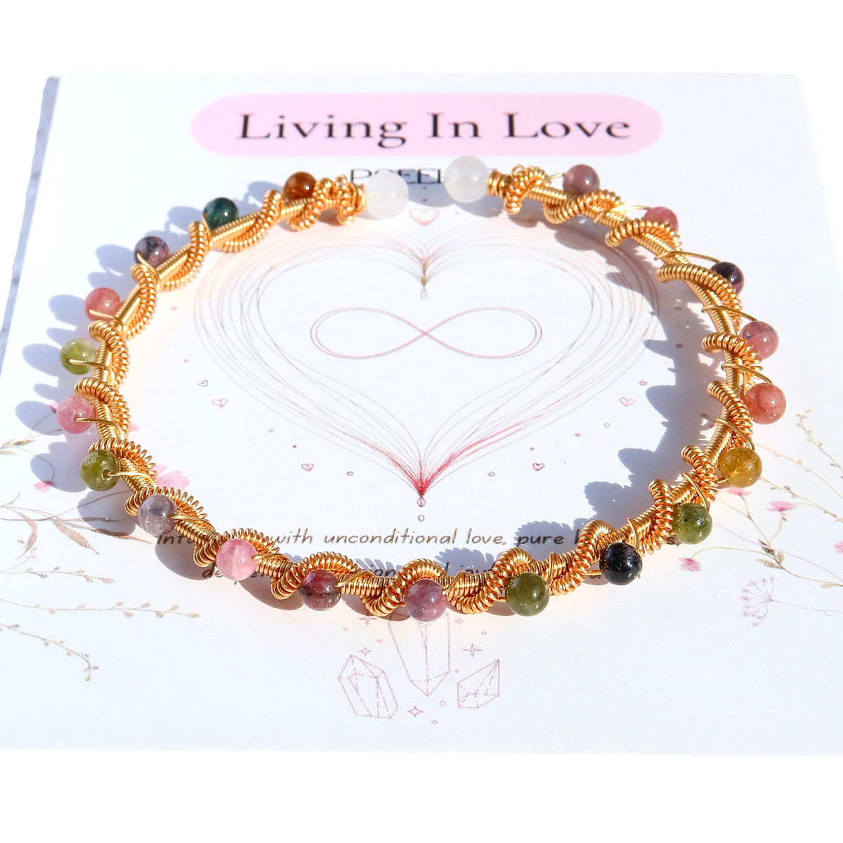 Handmade Rainbow Tourmaline Beads 14k Gold Filled Wire Wrapped Bracelet, Birthstone Chakra Healing Gemstone Crystal Adjustable Cuff Jewelry