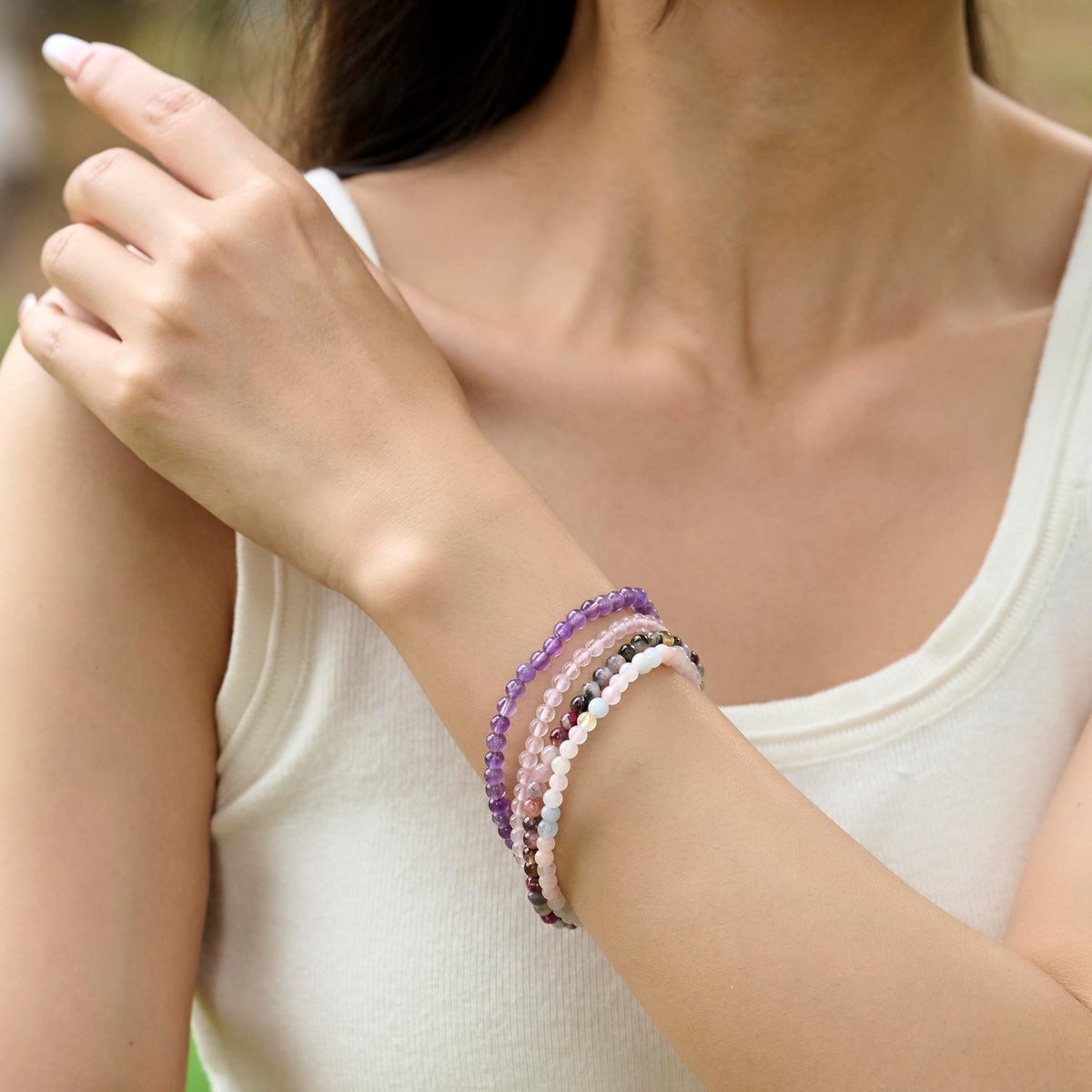 Bivei Rainbow Tournaline - Balancing - 4mm Beaded Bracelets for Women Handmade Semi Precious Natural Stone Stretch Elastic Jewelry Yoga Protection Gifts