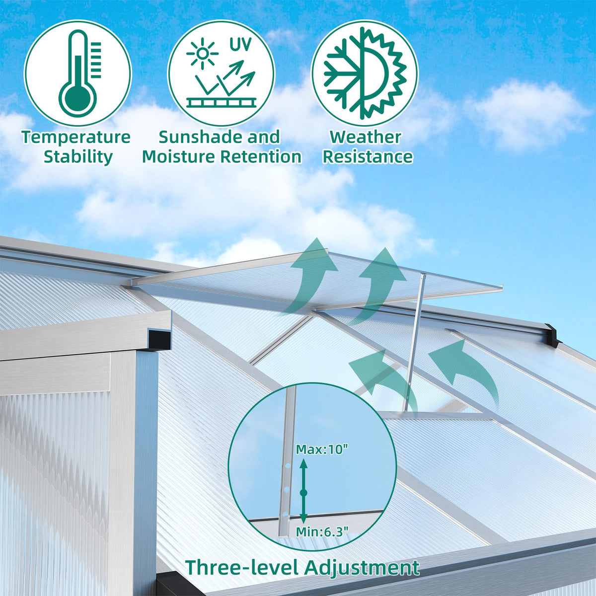 GarveeLife 6x8 FT Greenhouse - Large Aluminum Greenhouses for Outdoors, Heavy Duty Polycarbonate Greenhouse with Roof Vent&Ground Nails, Walk-in Green houses for Garden, Backyard, Patio, Easy Assembly