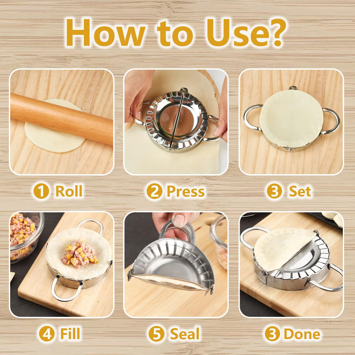 3-in-1 Dumpling Press, Pierogi Maker, and Empanada Maker Press, 304 Stainless Steel with 3 Sizes (4”, 5”, 6”) for Homemade Dumplings, Pastries and Empanada Mold Manual Pasta Makers