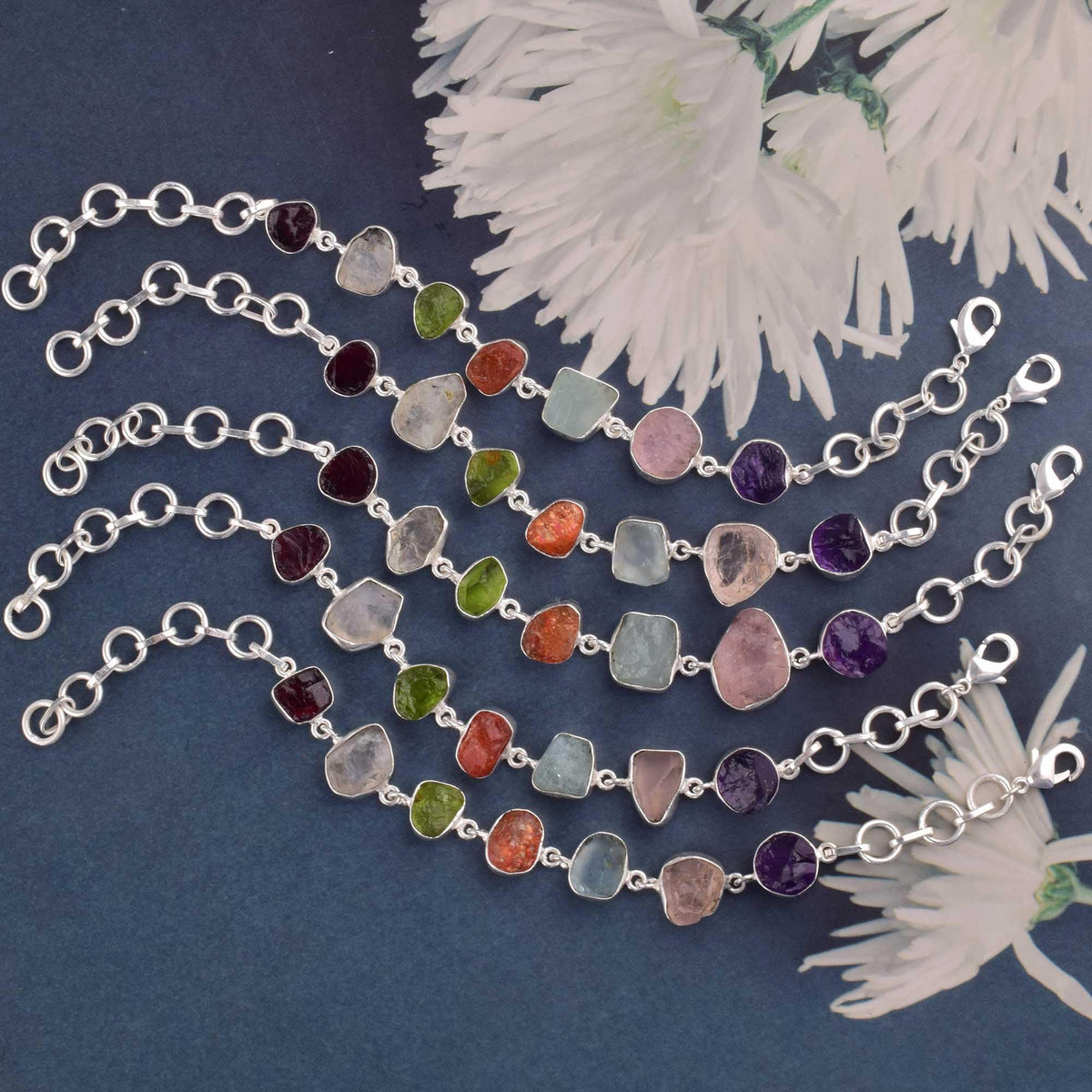MANILATA Natural Multi Stone 7 Chakra Bracelet Spiritual Protection, Adjustable link Bracelet, Healing Crystals, Birthday, Gift for Her, Gemstone Jewelry 8 inch AAA+ Quality