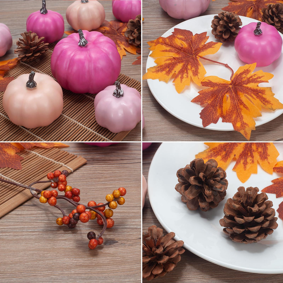GHGMAO Pumpkin Decor Set, 22 PCS Fall Harvest Decorations - Pink Artificial Pumpkins for Thanksgiving Farmhouse Fall Wedding Home Table Centerpiece Decor