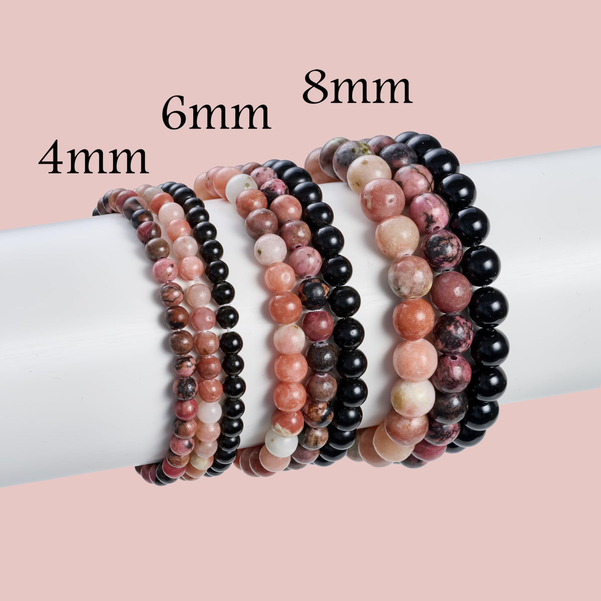 Bivei 3-Piece 8mm Beaded Bracelets for Women – Plum Blossom Jade, Rhodonite, Black Obsidian – Handmade Natural Crystal Stretch Elastic Jewelry for Meditation, Yoga, Protection Gifts