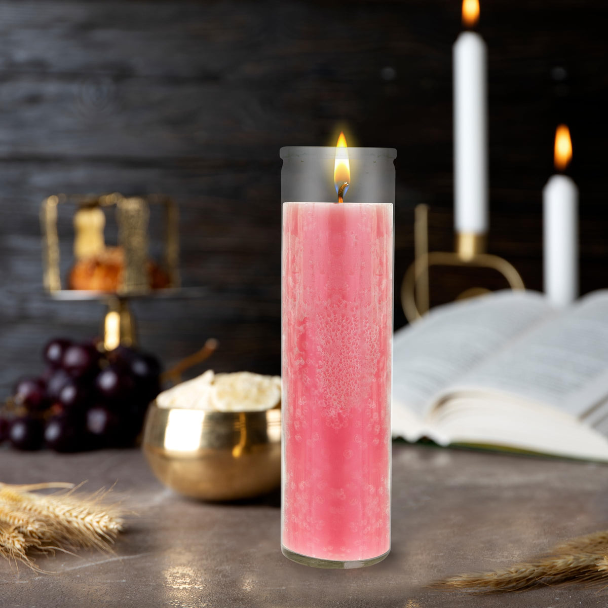 Mega Candles 6 pcs Unscented Pink 7 Day Glass Container Devotional Prayer Candles, Premium Wax Candle 2 Inch x 8 Inch, Sanctuary, Vigils, Prayers, Blessings, Religious, Memorials, Remembrance