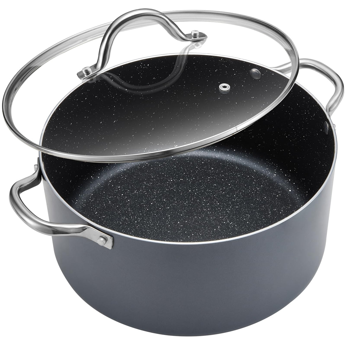 BEZIA 6 Quart Cooking Pot, Non Stick Induction Stock Pots with Lid, All Stove Compatible, 6 QT Aluminum Soup/Stew Pot For Small Households, Grey
