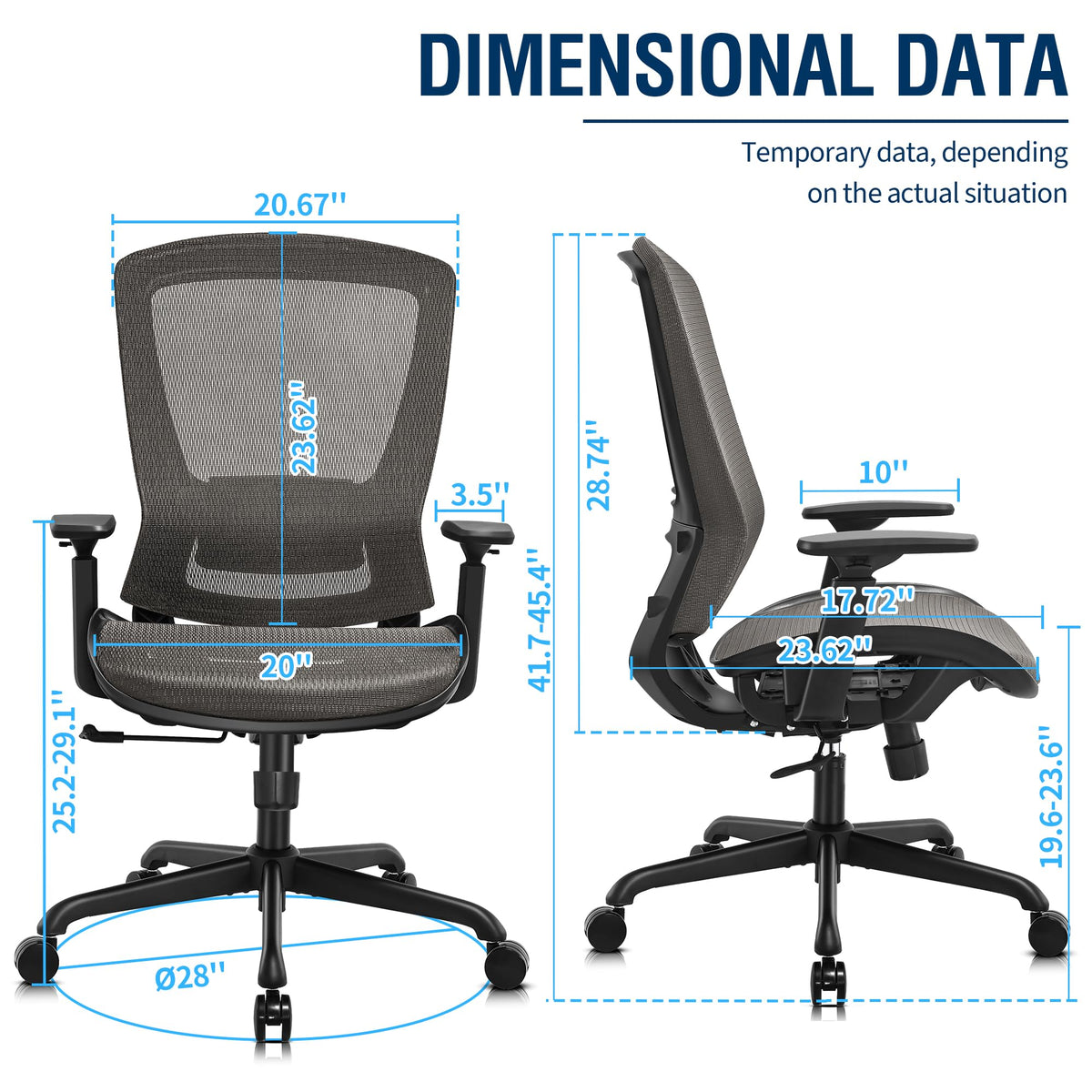 ELABEST T96 Mesh Office Chair,Ergonomic Computer Desk Chair,Sturdy Task Chair- Adjustable Lumbar Support & Armrests,Tilt Function,Comfort Wide Seat,Swivel Home Office Chair