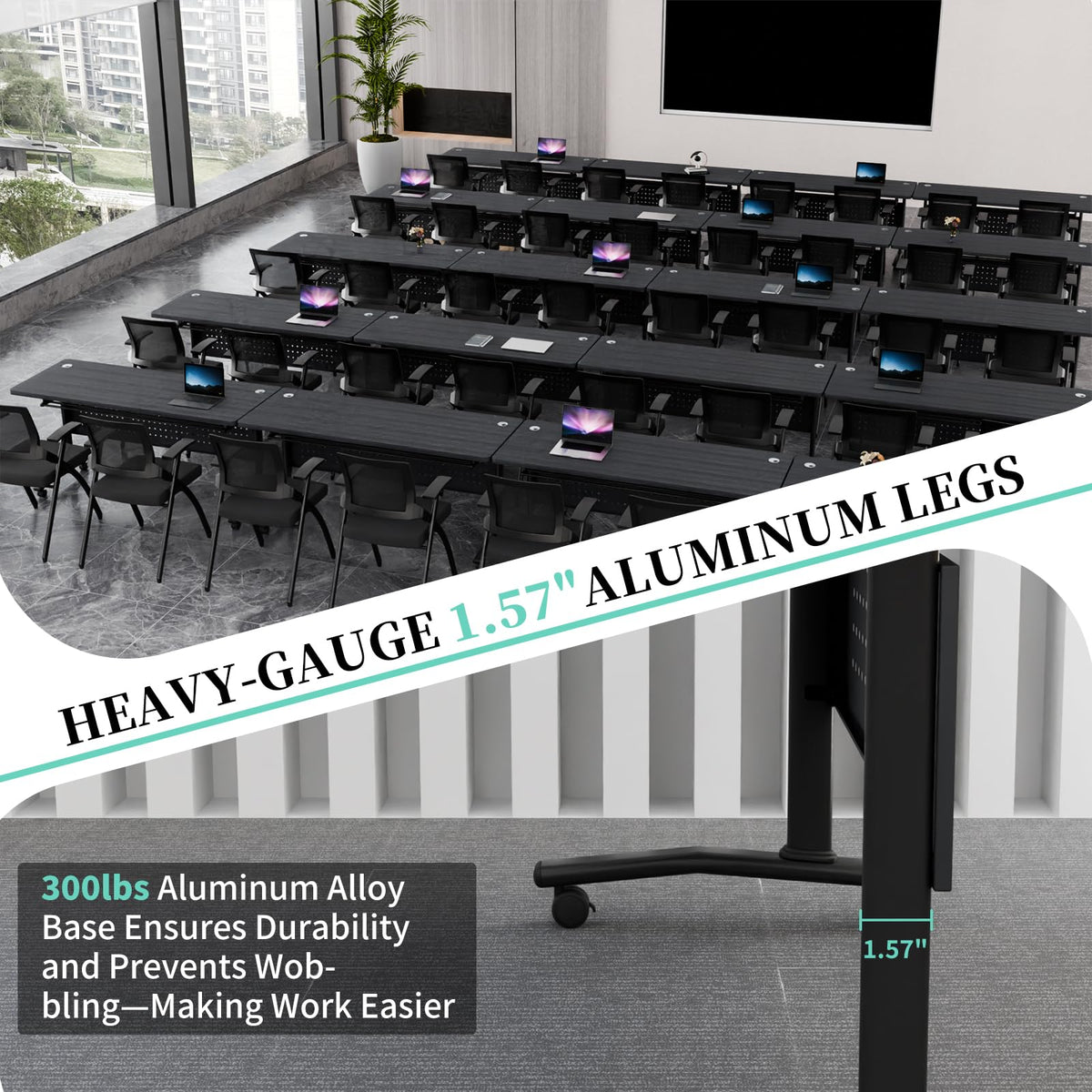 JNMDLAKO Modular Folding Conference Room Table with Wheels & 2 Cable Grommets - 6 Pack Flip Top Mobile Training Table,Modern Meeting Tables 2-30 Person, Black,61"x 19.6"x 29.5"