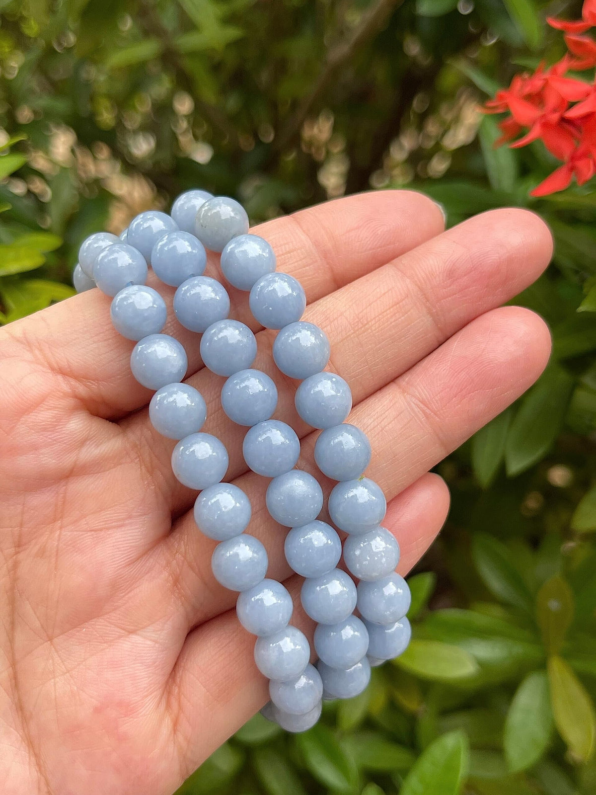 GAF TREASURES Angelite Crystal Bead Bracelet 8mm, Genuine Angelite Stretch Gemstone Bracelet, Healing Crystal Bracelet, Gift for Men & Women (1)