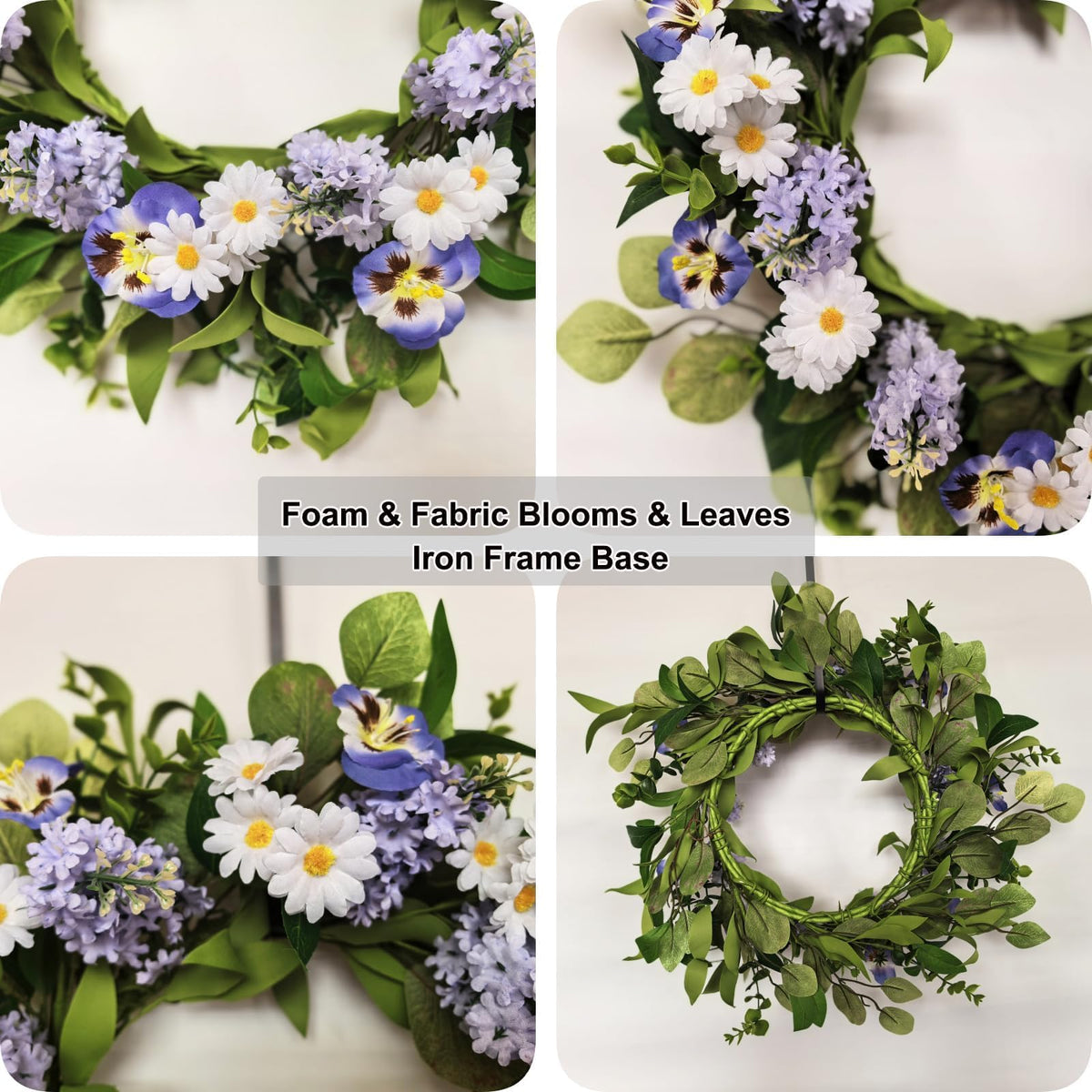 Zkieire 20 Inch Purple Artificial Lilac Daisy Pansy Wreath - Floral Wreath with Greenery for Front Door Wall Window, Spring Summer Indoor Outdoor Decor