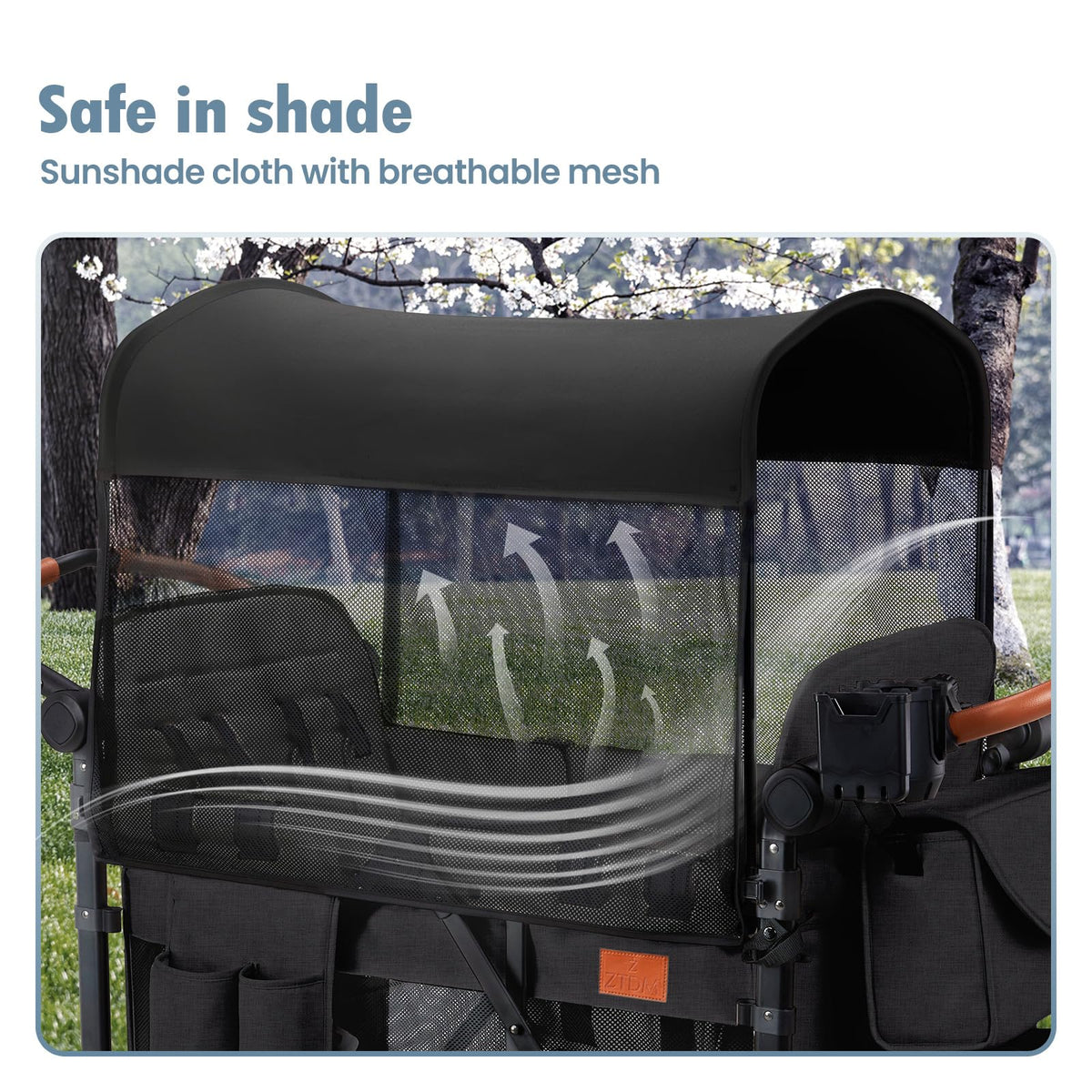 ZTDM Wagon Stroller for 4 Kids, All-Terrain Wagon for Toddler with Canopy, Parent Organizer, Shoulder Bag, Adjustable Handlebar, Phone Holder, High Seat & 5 Point Harness, Ultimate Quad (Black)