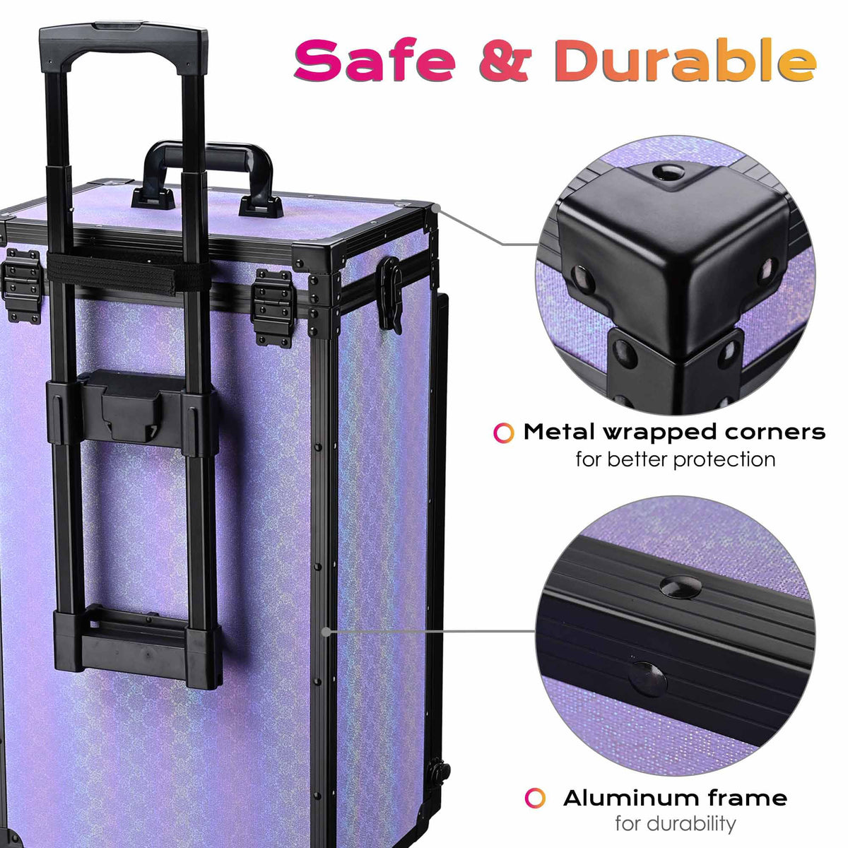 BYOOTIQUE Portable Nail Table with Storage Rolling Makeup Case with Drawers Traveling Manicure Table for Manicurist Nail Teach Makeup Artist Hairstylist Barbershop Beauty Salon, ForgetMeNot Purple