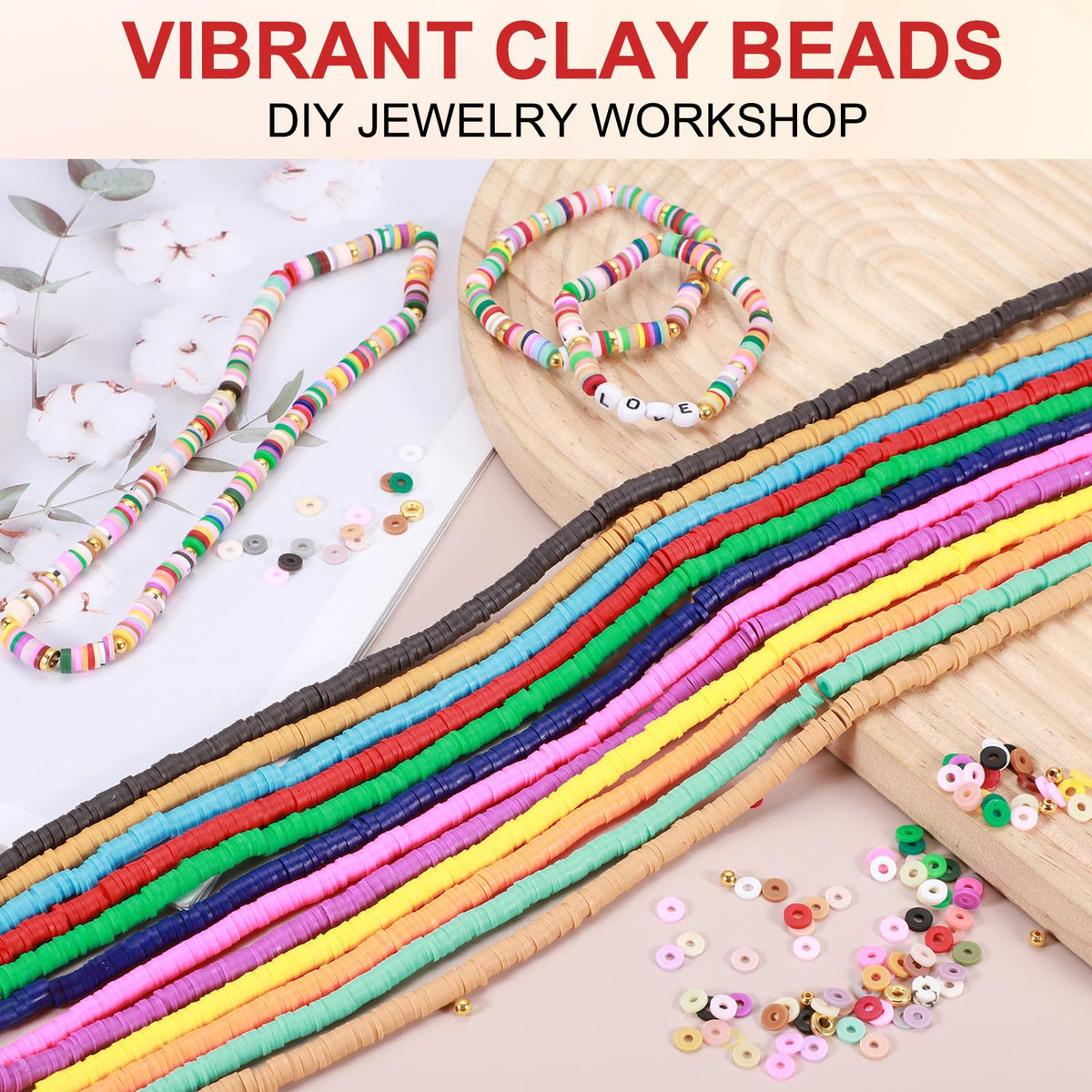 MECCANIXITY 4900 PCS 10 Strands Polymer Clay Beads Bracelet Making Kit for Jewelry Making, with Flat & Round Heishi Gold Spacers Beads for DIY Bracelets Necklace Jewelry, 6mm Morandi Colors