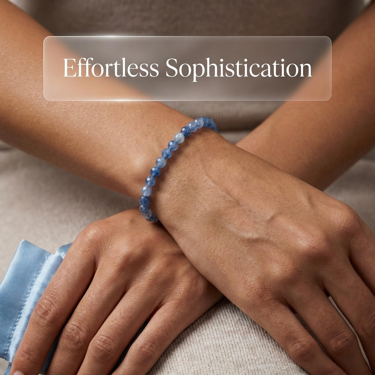 Angelstones Natural Blue Aventurine Gemstone Small Beaded Stretch Bracelet, 4mm Faceted Round Beads, Crystal Healing Bracelet for Women