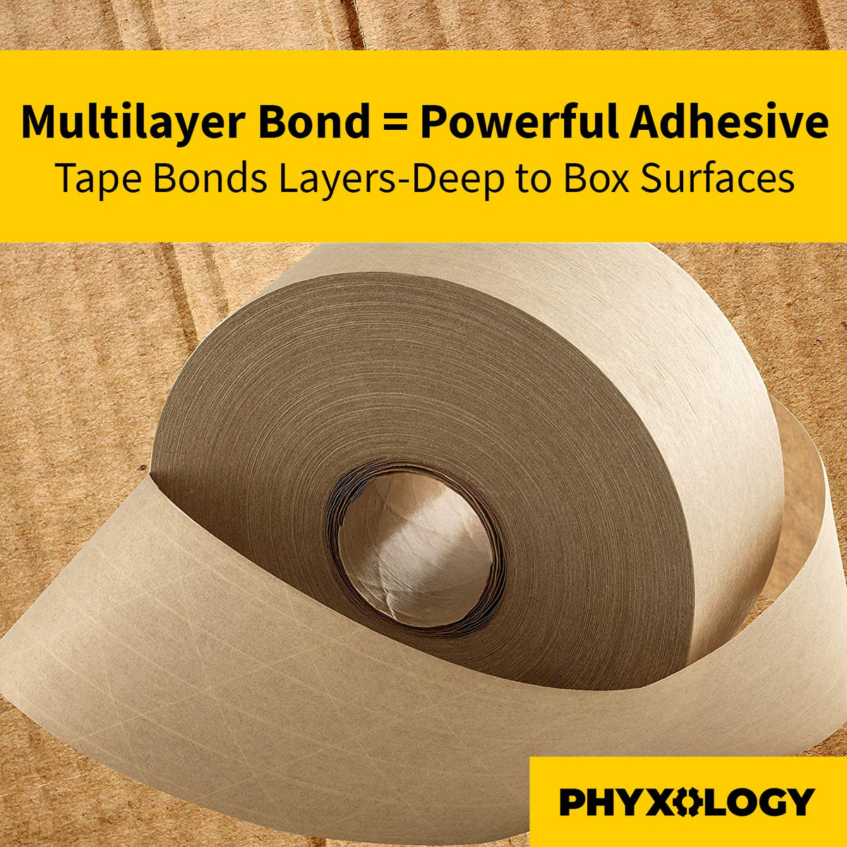 Ultra Durable Water-Activated Tape for Secure Packing 5Pk. 2.75In, 450Ft Brown Kraft Gum Tape Provides Heavy Duty Adhesive for Packaging and Shipping. Fiberglass Reinforced for Extra Strong Bond.
