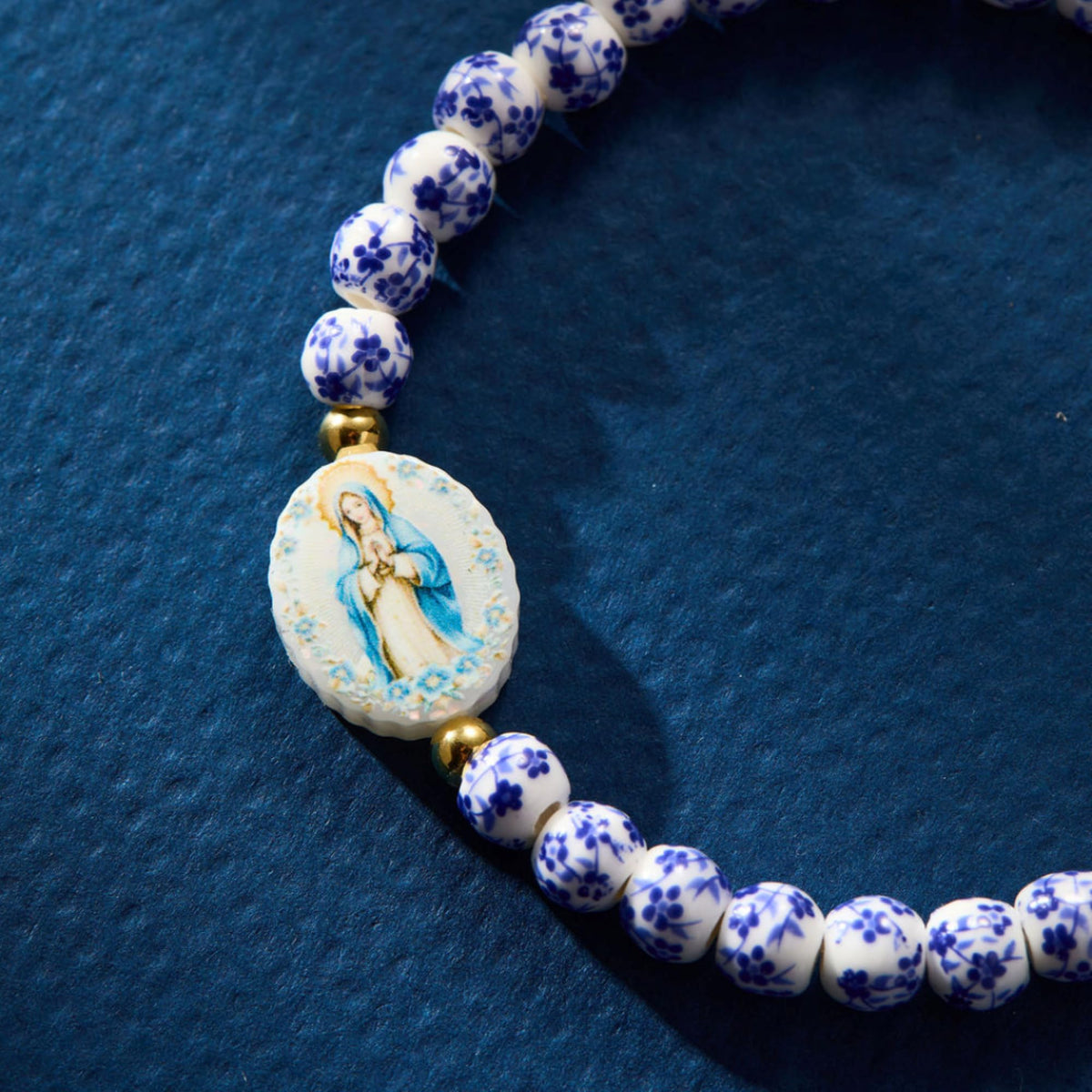 Holy Water Miraculous Mary Porcelain Bracelet in Gold