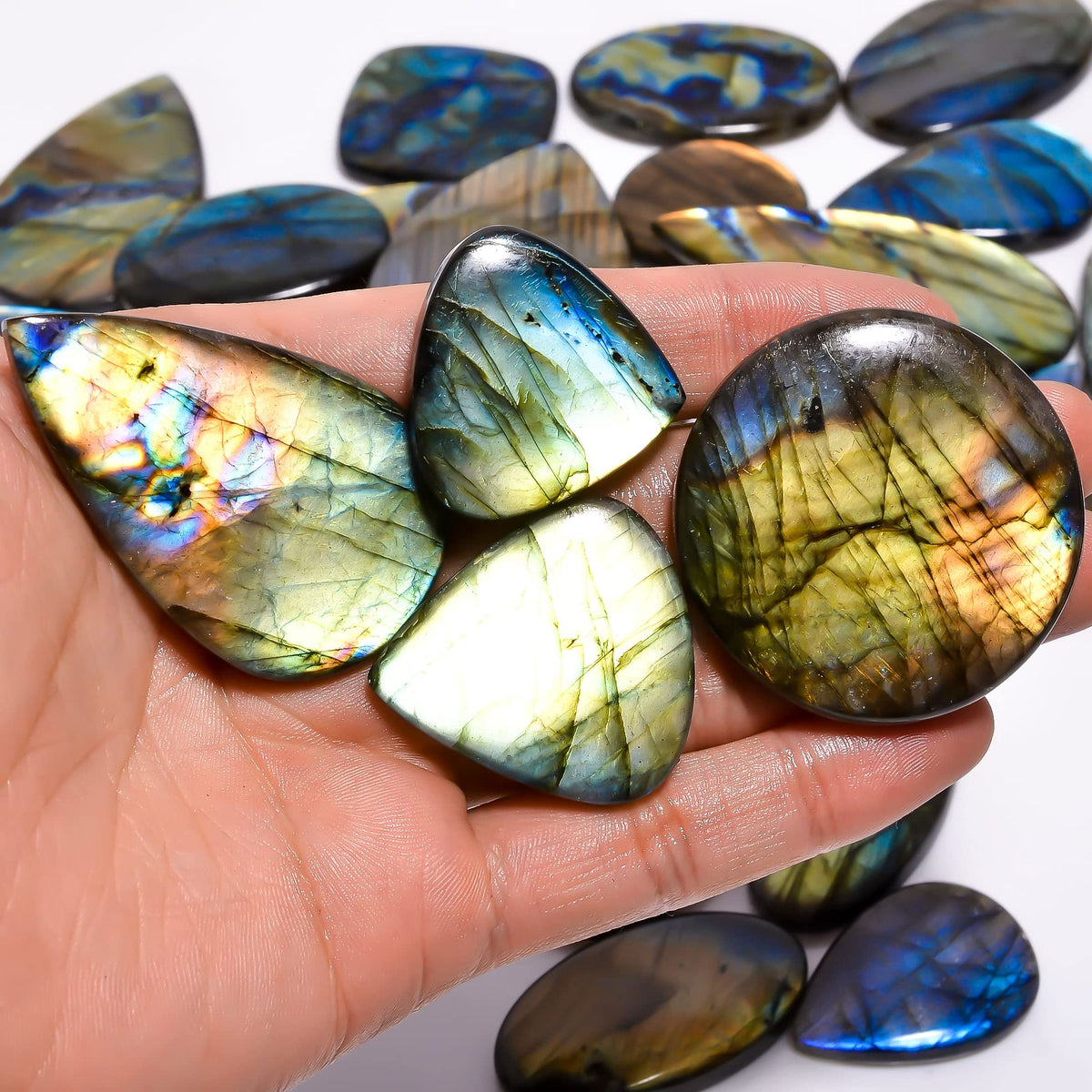 Natural Labradorite Gemstone- Healing Crystals for DIY Jewelry Making -Loose Natural Cabochon -Perfect for Crafting Unique Jewelry Designs Gift for Her, Mother and Wife (5 pcs, 25-35 mm)