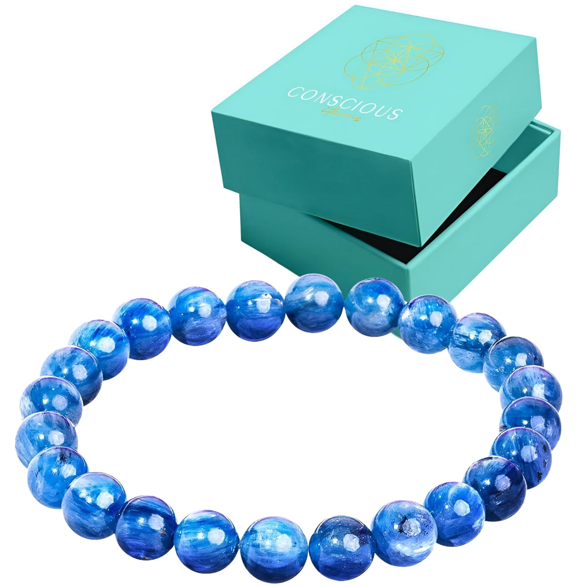 Conscious Items My Truth, My Power Crystal Bracelet, Rare Blue Kyanite Stone Bracelet for Clarity, Calm, & Authentic Self-Expression, Chakra Bracelets for Men & Women, Blue Beaded Bracelets