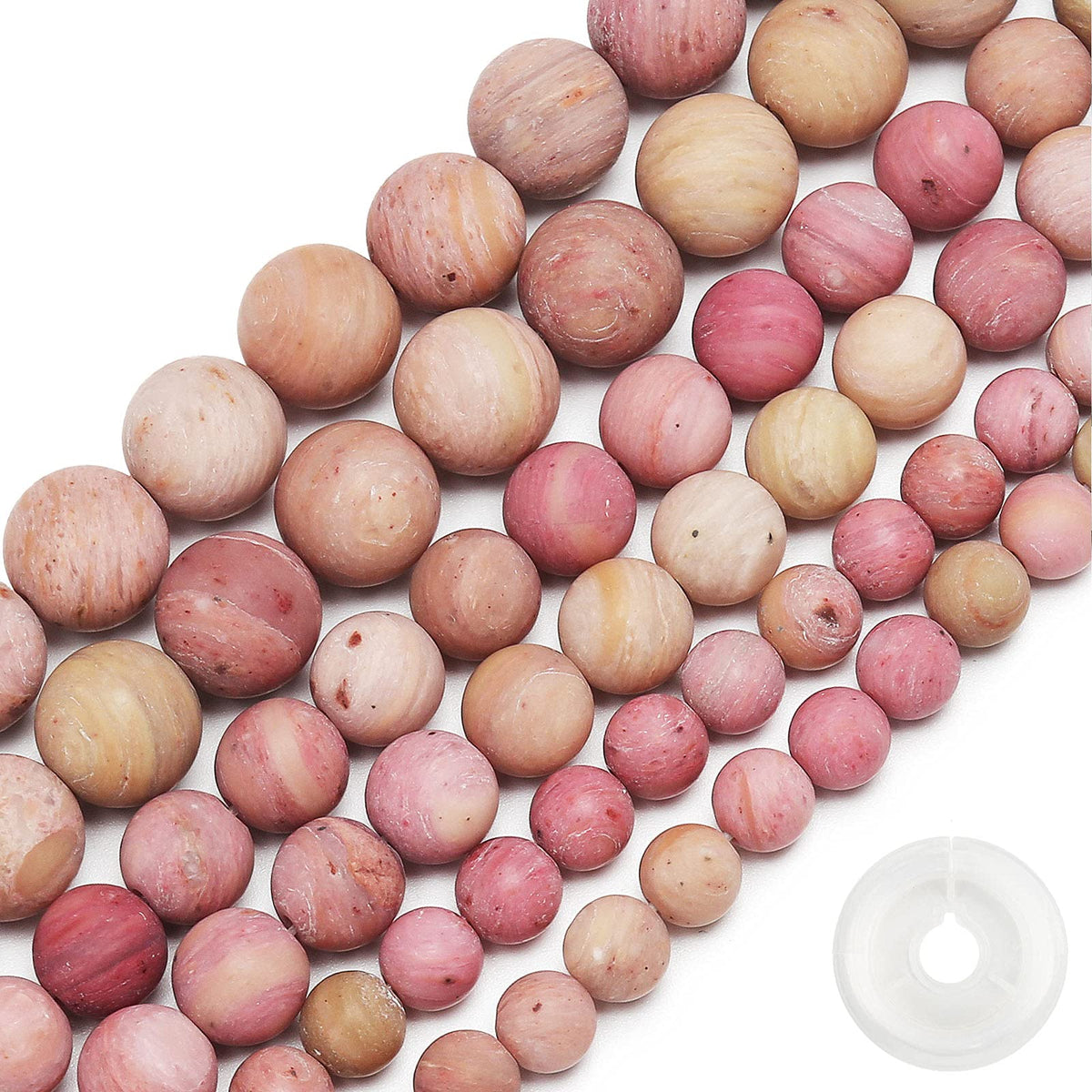 Natural Matte Rhodochrosite Beads, 10MM Round Frosted Unpolished Loose Gemstone Beads for Bracelet Necklace Jewelry Making, Energy Stone Healing Power with Stretch Beading Cord