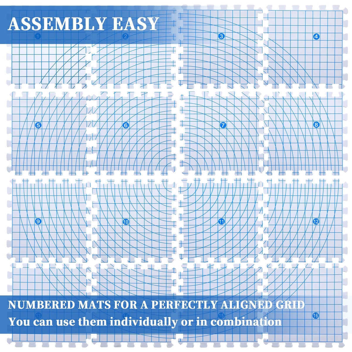 Threehoney 16 Pcs Thick Blocking Mats for Knitting Interlocking Blocking Boards with Grids, 250 T Pins and Storage Bag for Needlework Needlepoint Crocheting Supplies