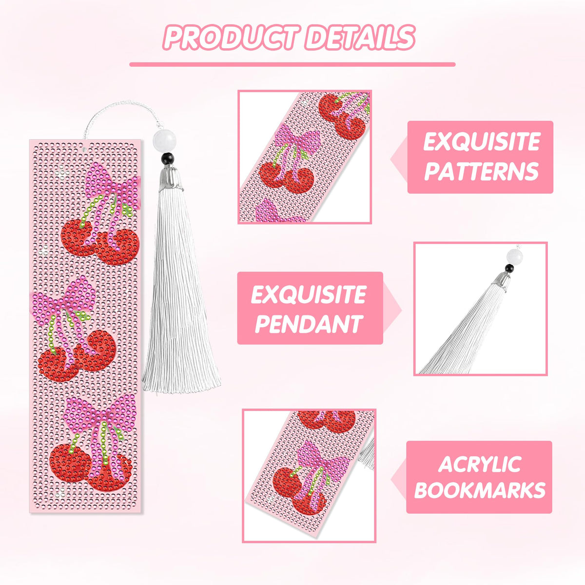 8 Pcs Bow Diamond Art Bookmarks Kit with Tassels, Cute Pink Diamond Painting Bookmarks for Women Book Lovers, DIY Bookmark Making Kit for Adults Beginners Aesthetic Crafts
