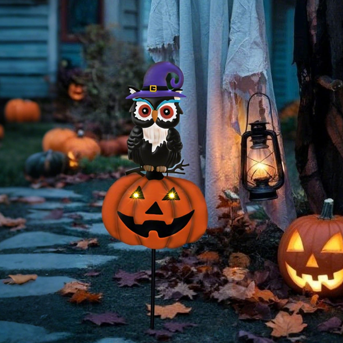 TERESA'S COLLECTIONS Halloween Decorations for Outdoor, Cute Spooky Decorative Garden Stakes with Solar Light, Jack O Lantern Metal Yard Sign for Home Patio Halloween Party