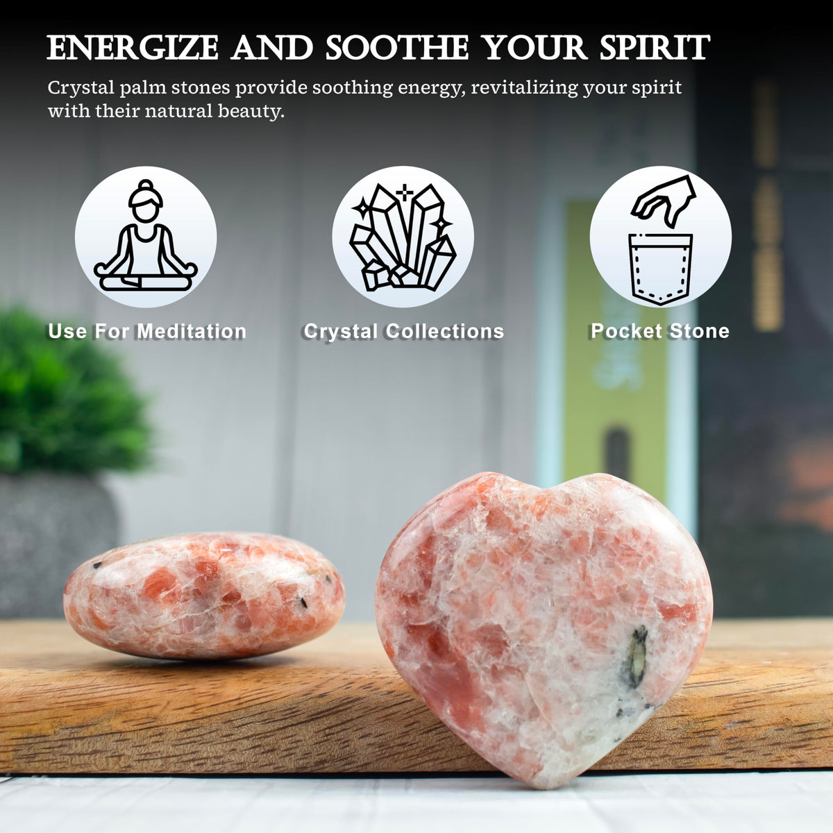 Crocon Sunstone Gemstone Big Heart Hand Carved Puff Stones Set Pocket Crystals Healing Tumble Collection Palm Worry Pocket Stone Good Luck Charm Gift Craft Home Decor Size 2 inch