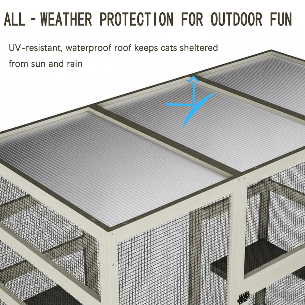 70" Large Outdoor Catio Cat Enclosure, Wood Cat Patio with Waterproof UV-Resistant Roof, Cats Shelter with 5 Platforms and 2 Resting Box, and Secure Rust-Proof Wire for Backyard or Patio