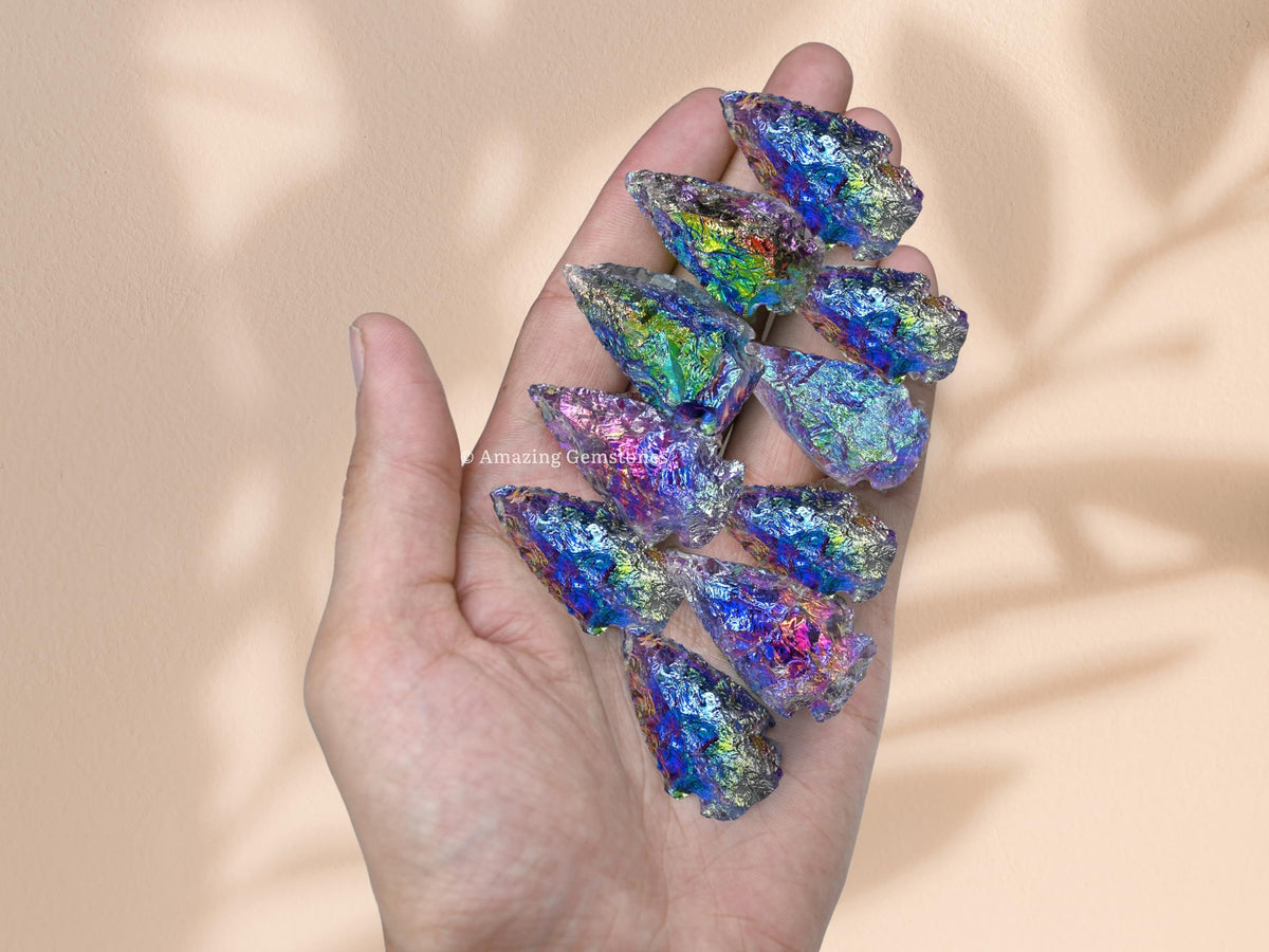 Amazing Gemstone Angel Aura Amethyst Arrowhead, Crystal and Healing Stone Flint Rock Arrow Head - 1 to 1.5 Arrowheads for DIY Project Craft Point Jewelry Making
