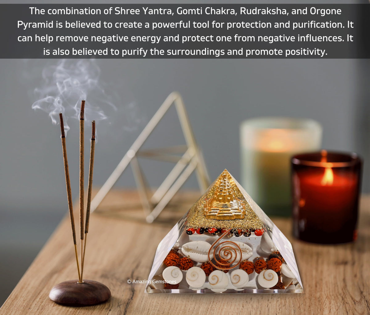 Amazing Gemstone Laxmi Yantra Orgone Pyramid Gomati Chakra, Rudraksha, Cowrie Kodi Maha Laxmi Pyramid Crystals and Healing Stones - Authentic Orgonite & Organite Gifts for Home Vastu Stone