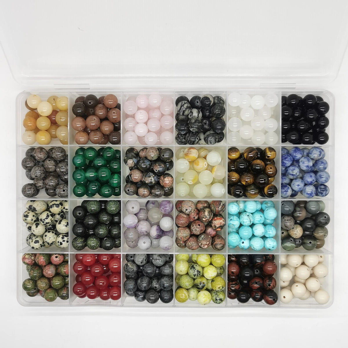 Maonewque 504pcs 8mm Natural Round Stone Beads Healing Engry Crystals Gemstone Beading Loose Gemstone Hole Size 1mm DIY Smooth Beads for Bracelet Necklace Earrings Jewelry Making,(24Colors-8mm)