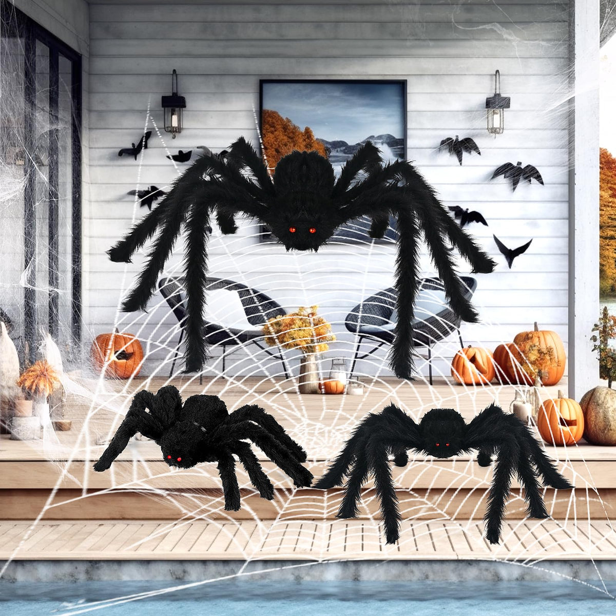 Nirohee Halloween Decorations Outdoor,6 Pack Giant Spider Halloween Party Decor Large Outside Decorations,Scary Spiders with Bendable Legs for Lawn,Yard,Spider Web,Wall,Window