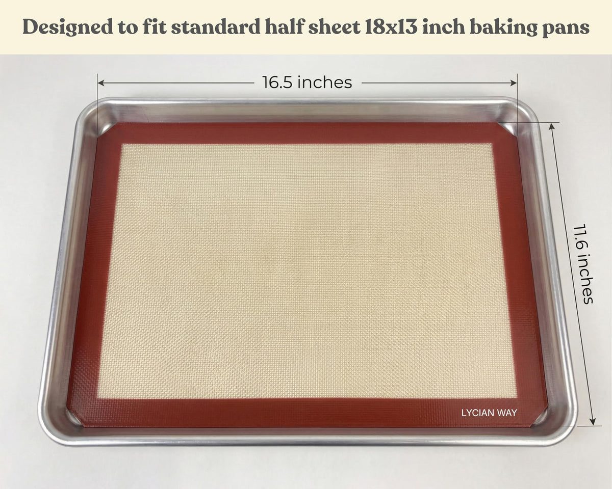 LYCIAN WAY Silicone Baking Mats Set of 2, Half Sheet Nonstick Reusable Baking Sheet Liners for Cookies, Macarons, Bread, Pizza, Pastry, Red