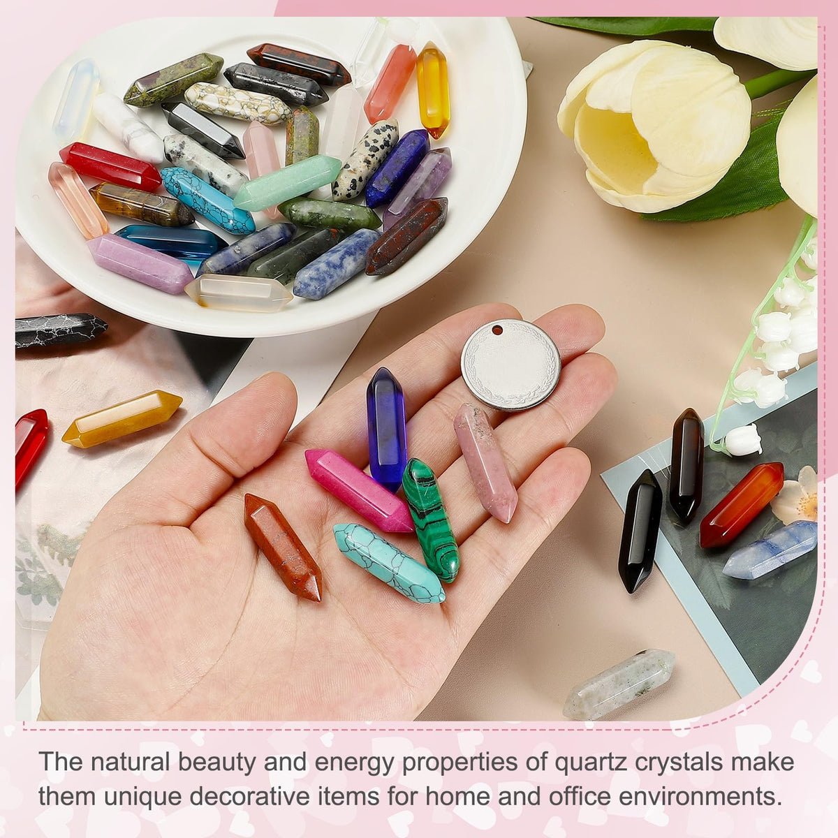 MECCANIXITY 10 Pack Amethyst Quartz Crystals, Polished Crystals Bulk Hexagonal Shaped Meditation Gemstone for Jewelry Making Energy Balance Accessories Gifts