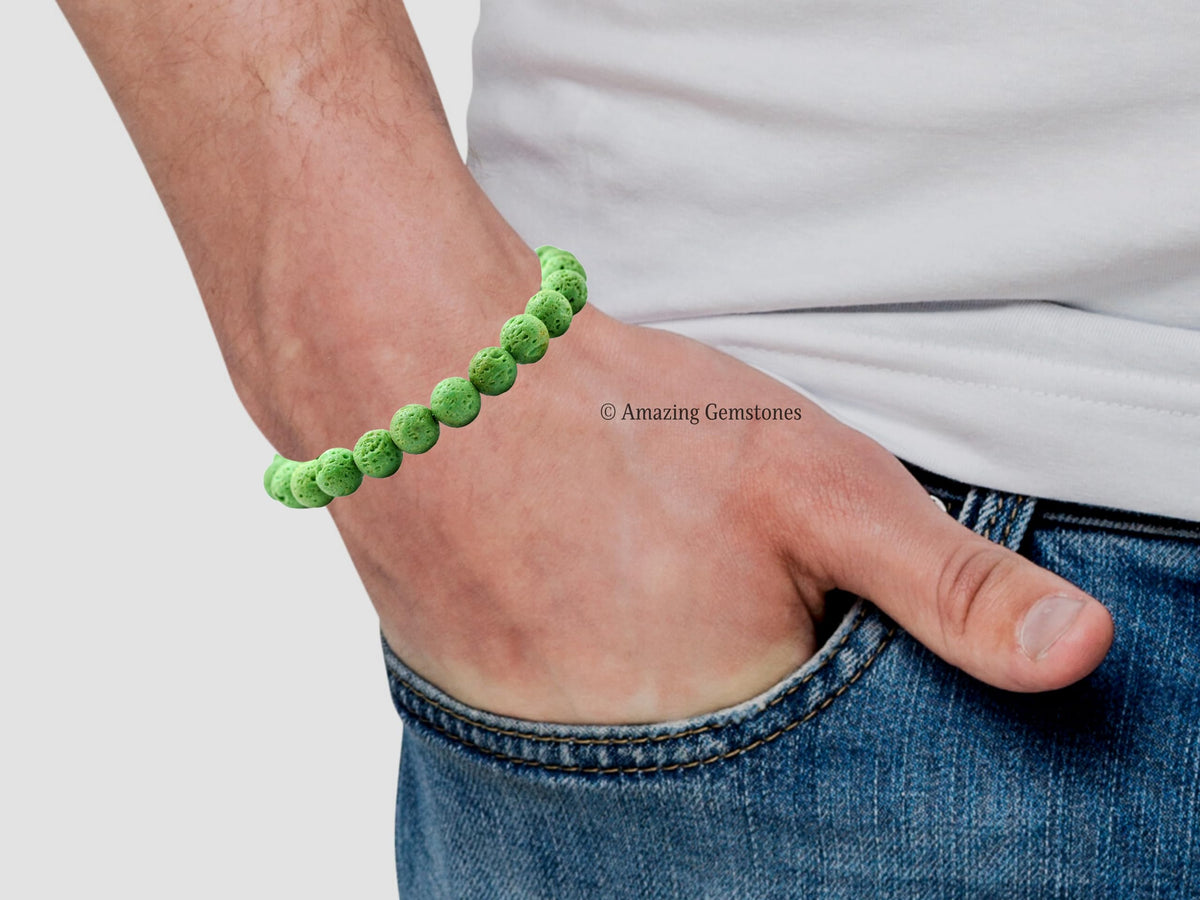 Amazing Gemstone Crystal Bracelet for Women Men's Gifts - Protection Healing Crystal Bracelet - 8mm Gemstone Beaded Stretchable Bracelet Pulseras Para Hombres Mujer Stocking Stuffers Mothers Day Gift (Green Lava)