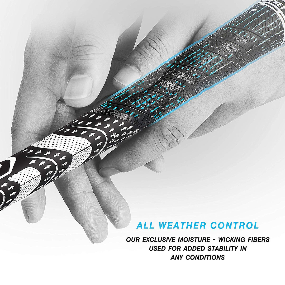 CHAMPKEY Premium Hybrid Golf Grips 13 Pack with All Repair Kits - All Weather Performance Golf Club Grips - High Traction and Control Half Corded Golf Grips for Men(Black,Midsize)