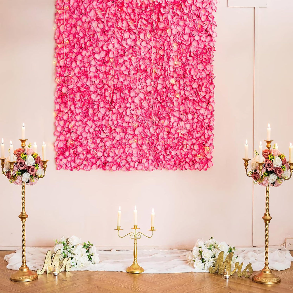 GOUZIBHD 24 X 16 Pink Faux Roses Artificial Flower Backdrop for Wall Decor, Artificial Flower Wall Panel Background, Flower Wall Mat Party Wedding Home Decoration(Size:12PCS)