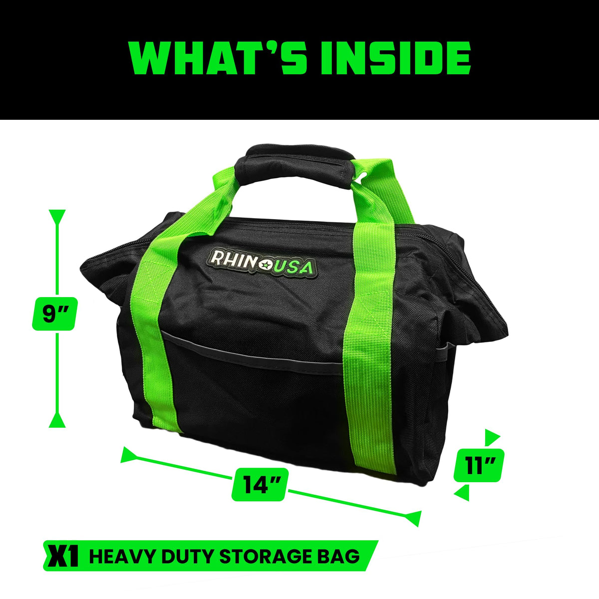 Rhino USA Heavy Duty Recovery Gear Storage Bag - Ultimate Recovery Kit Equipment Bag For Off-Road Gear and 4x4 Accessories - Fits Tow Straps, Shackles, Snatch Block, and UTV Accessories(Green)