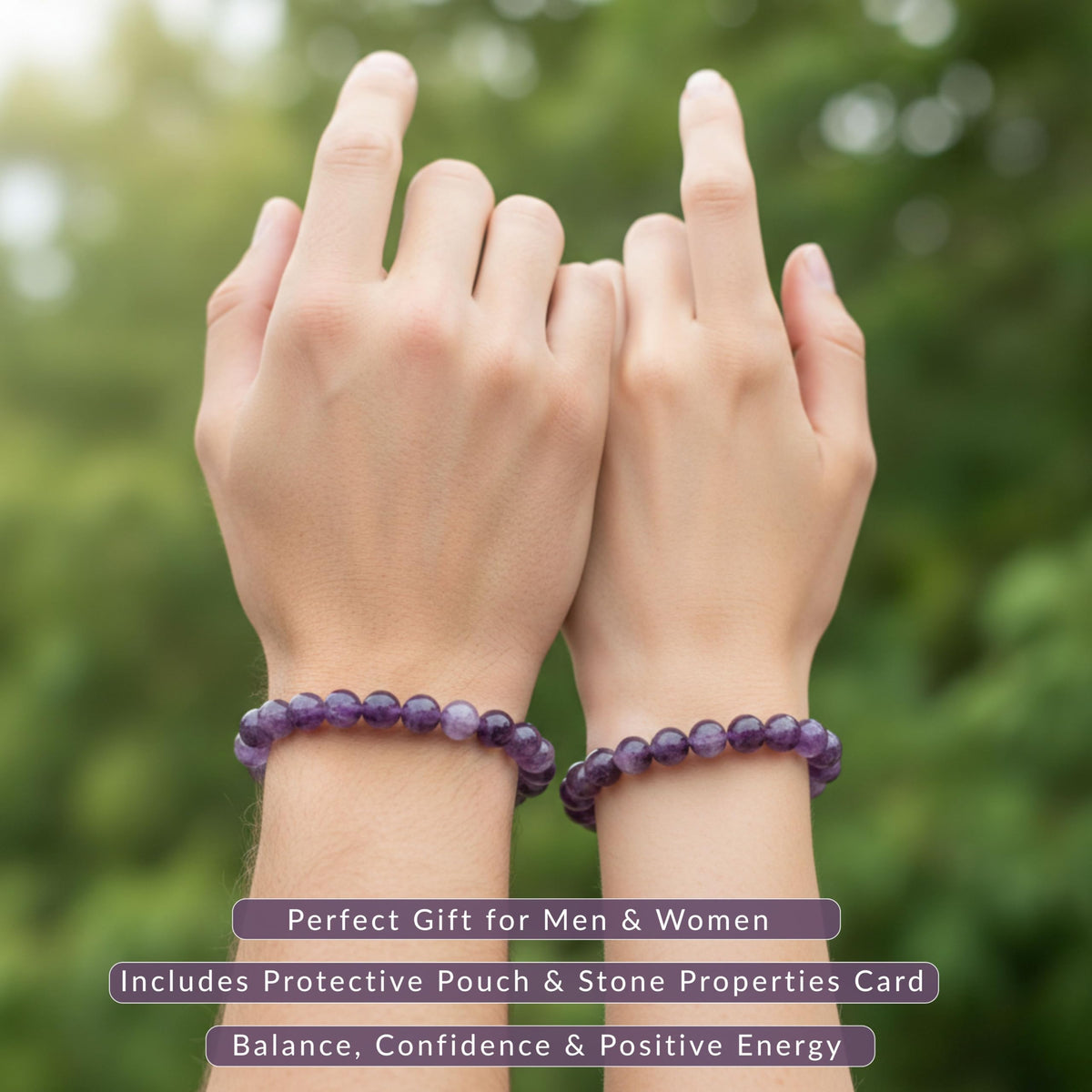 Cherry Tree Collection Dogtooth Amethyst Bracelet – Handmade 8mm Genuine Amethyst Beaded Bracelet for Men & Women – Healing, Protection & Positive Energy (Medium)