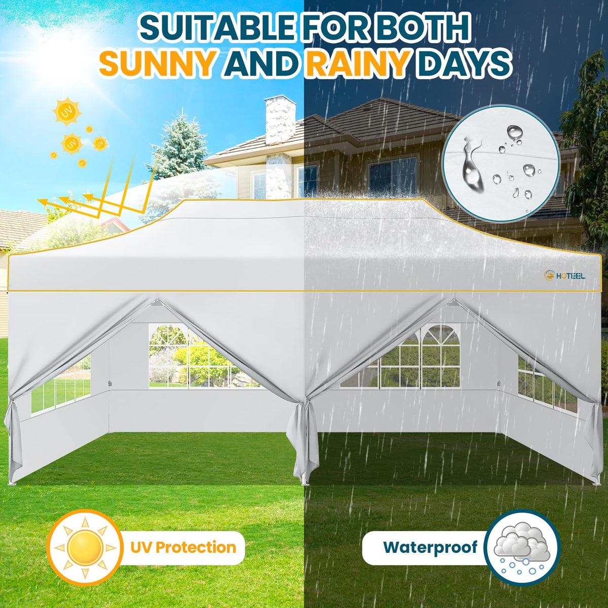 Hoteel 10x20 Pop Up Canopy Tent Heavy Duty with 6 Sidewalls, Waterproof Party Tent, Easy Set-up Commercial Instant Tents with Roller Bag & Sandbags, Hexagonal Leg (1-Year Warranty)