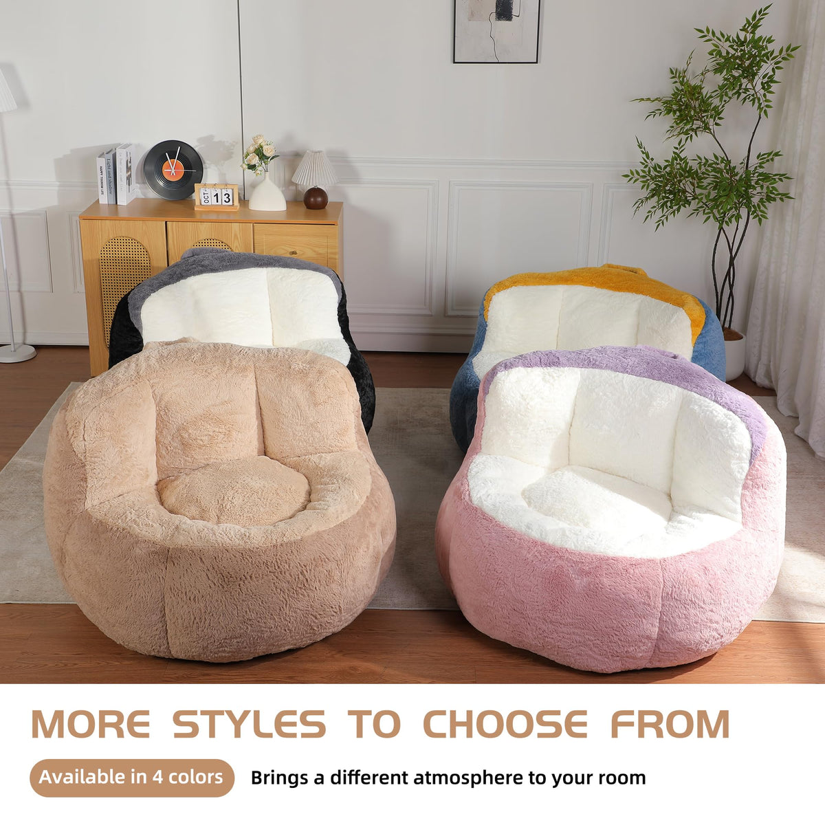 Oversized Bean Bag Chairs,Multicolor Faux Fur Couch Filled with Shredded Sponge,Large Lounger Sofa for Living Room,No Assembly Required,Brown+Camel