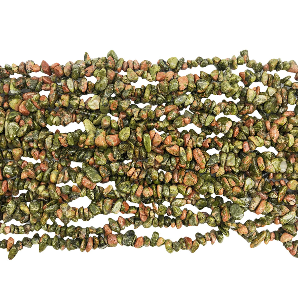 Fekuar 64" Irregular Tumbled Unakite Chip Beads for Jewelry Making, Healing Crystal Drilled Loose Bead Strand DIY Craft Supplies, 5-8mm