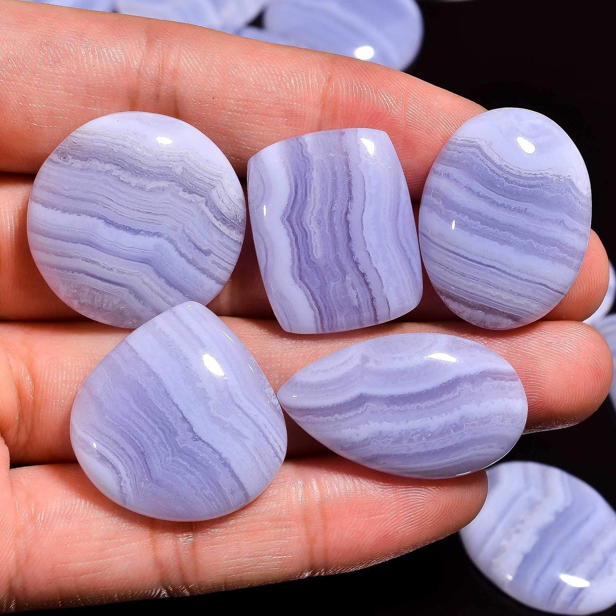 Gemkora 100 carats Natural Blue Lace Agate Gemstones Wholesale Cabochons Lot, Jewelry Making Loose Gemstone, Polished Gems, DIY, Wire Wrapping, Reiki, Wikka, Healing Crystals, Bulk Gemstone Deal