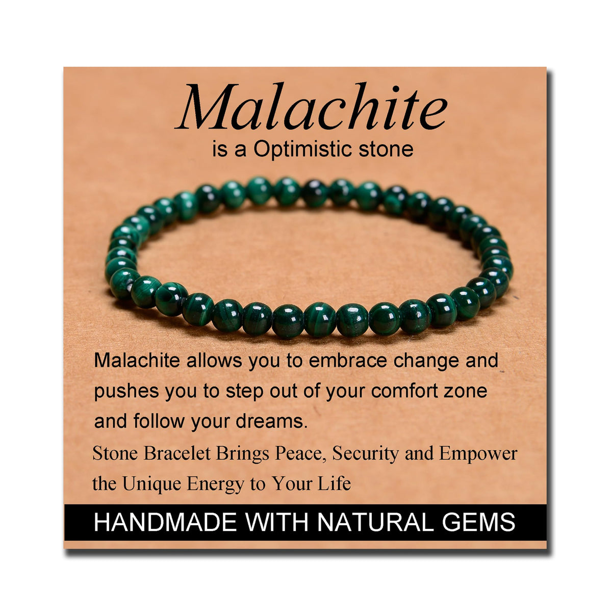 MASSIVE BEADS Malachite - Optimistic - Handmade Handmade Yoga Stretch Elastic Bracelet Natural Stone Crystal Healing Power Energy Gifts for Unisex Adult 4mm